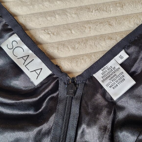 Scala Black Silk Beaded Evening Dress with Sheer Jacket – Size 16 - Picture 15 of 16